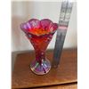 Image 4 : Vintage, Fenton, iridescent, red, carnival glass, vase, with daffodil pattern