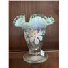 Image 1 : Beautiful, vintage, Fenton, opaline, ruffle edged, hand painted, vase