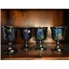 Image 1 : Collection of 4, harvest grape pattern, blue, carnival glass, goblets