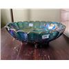 Image 1 : Blue, carnival glass, vintage, oval, footed fruit bowl