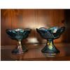 Image 1 : Pair of vintage, blue, carnival glass, harvest grape pattern, candle holders