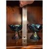 Image 2 : Pair of vintage, blue, carnival glass, harvest grape pattern, candle holders