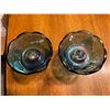 Image 3 : Pair of vintage, blue, carnival glass, harvest grape pattern, candle holders