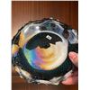 Image 2 : Vintage, Indiana, blue, carnival glass, starburst and diamond pattern, crimped, bowl