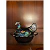 Image 1 : Beautiful, rare, carnival glass, Mosser glass, salt cellar, hen on nest