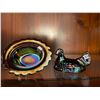 Image 2 : Beautiful, rare, carnival glass, Mosser glass, salt cellar, hen on nest