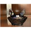 Image 1 : Beautiful, rare, vintage, Boyd glass, blackberry, carnival glass, salt cellar, hen on nest