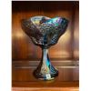 Image 1 : Vintage, Indiana, blue, carnival glass, pedestal, compote, in harvest grape pattern