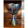 Image 2 : Vintage, Indiana, blue, carnival glass, pedestal, compote, in harvest grape pattern