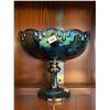 Image 1 : Vintage, Indiana, blue, carnival glass, large pedestal, tear drop pattern, compote dish
