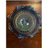 Image 2 : Vintage, blue, carnival glass, diamond point pattern, ruffled dish