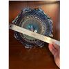 Image 3 : Vintage, blue, carnival glass, diamond point pattern, ruffled dish