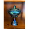 Image 2 : Vintage, Indiana, Carnival glass, blue candy dish, with lid