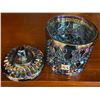 Image 2 : Vintage, Indiana, blue, carnival glass, lidded sugar dish, in Windsor pattern