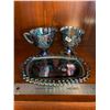 Image 4 : Vintage, Indiana, blue, carnival glass, cream and sugar set, with tray