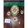 Image 1 : 4 piece lot of vintage, hand made, petite point, jewelry pieces