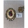 Image 2 : Petite point brooch, floral brooch, and pair of Cora earrings