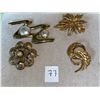 Image 1 : 4 piece lot of vintage, gold toned brooches