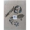 Image 2 : 5 piece lot of silver toned, vintage, brooches
