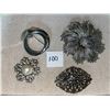 Image 1 : 4 piece lot of silver toned, vintage brooches