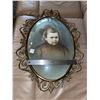Image 2 : Beautiful, antique, bubble glass, ornate metal frame with original picture, from early 1900's
