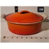 Image 1 : 1970's  Le Creuset #22, orange flame, enameled cast iron oval roaster. France.