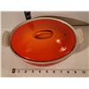 Image 2 : 1970's  Le Creuset #22, orange flame, enameled cast iron oval roaster. France.