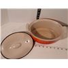 Image 3 : 1970's  Le Creuset #22, orange flame, enameled cast iron oval roaster. France.