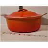 Image 5 : 1970's  Le Creuset #22, orange flame, enameled cast iron oval roaster. France.
