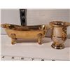 Image 3 : Group of brass. Bathtub, pig bank, Dept 56 cup & hammered tray by Alfred Day.