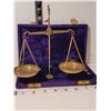 Image 2 : Vintage portable brass weigh scale in purple velvet case. India