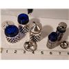 Image 3 : Cobalt blue glass & silver sugar, salt & pepper shakers.