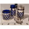 Image 4 : Cobalt blue glass & silver sugar, salt & pepper shakers.