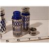 Image 5 : Cobalt blue glass & silver sugar, salt & pepper shakers.