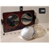 Image 1 : Bakelite vanity magnifying mirror & vintage powder dish.