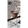 Image 1 : Folding metal plant hanger with woven willow basket.