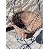Image 2 : Folding metal plant hanger with woven willow basket.