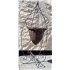 Image 5 : Folding metal plant hanger with woven willow basket.