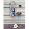 Image 1 : Garden decor. Handmade glass bird bath & fence flower.
