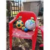 Image 5 : Child's outdoor chair & folding table. Twister game, balls, wind balloon, Chinese lanterns & lights.