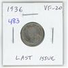 Image 1 : 1936 Canadian Silver 10 Cents. Last issue for King George V. VF-20.