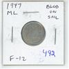 Image 1 : 1947 Maple Leaf Silver 10 Cents with blob on sail. F-12. Scarce.