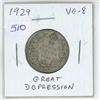 Image 1 : 1929 Canadian Silver 25 Cents. Issued during the first year of the Great Depression. VG-8.