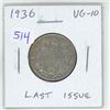 Image 1 : 1936 Canadian Silver 25 Cents. Last issue of King George V. VG-10.