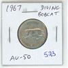 Image 1 : 1967 Diving Bobcat Silver 25 Cents. Rotated Die. AU-50. Scarce.