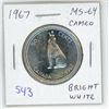 Image 1 : 1967 Canadian Silver 50 Cents. One year type howling wolf. MS-64 with Cameo. Bright White.