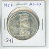 Image 1 : 1958 British Columbia Silver Dollar. Totem Pole. MS-63. Lustrous.