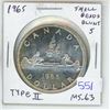 Image 1 : 1965 Type II (Small Beads, Blunt 5) Canadian Silver Dollar. MS-63. Lustrous.