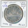 Image 1 : 1965 Type III (Large Beads, Blunt 5) Canadian Silver Dollar. MS-63. Lustrous.