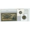Image 1 : Three-piece collectible Canadian currency – 1900 shinplaster $0.25, 1950 5 cent, 2000 knowl